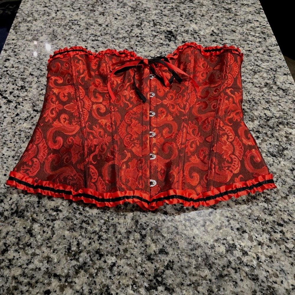 Topmelon Red/ Black 1XL Lace Corset Fairy Goth Whimsical Festival Coquette